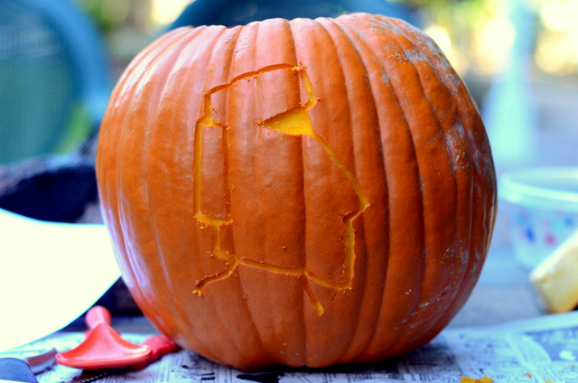 Carving a Tiki Themed Pumpkin!