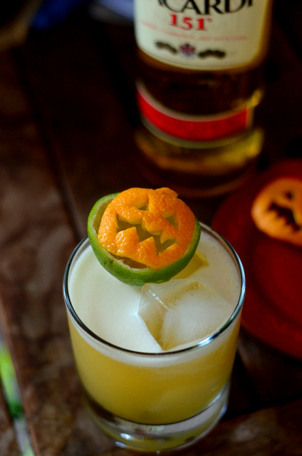 Prepping a Flaming Jack o' Lantern Tiki Garnish